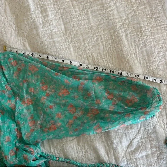 Boho Summer Mint chiffon ditsy floral print mini dress with Belt Italian Size 6 - Picture 17 of 17